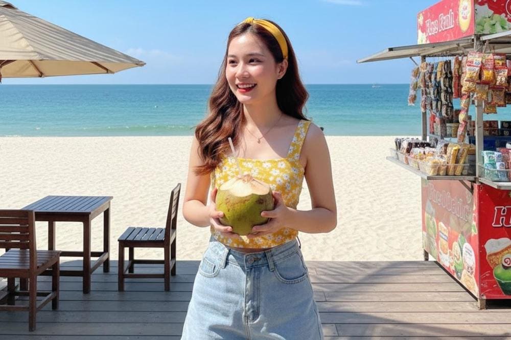 Áo hai dây + quần short là items không thể thiếu trong chuyến đi biển vào mùa hè